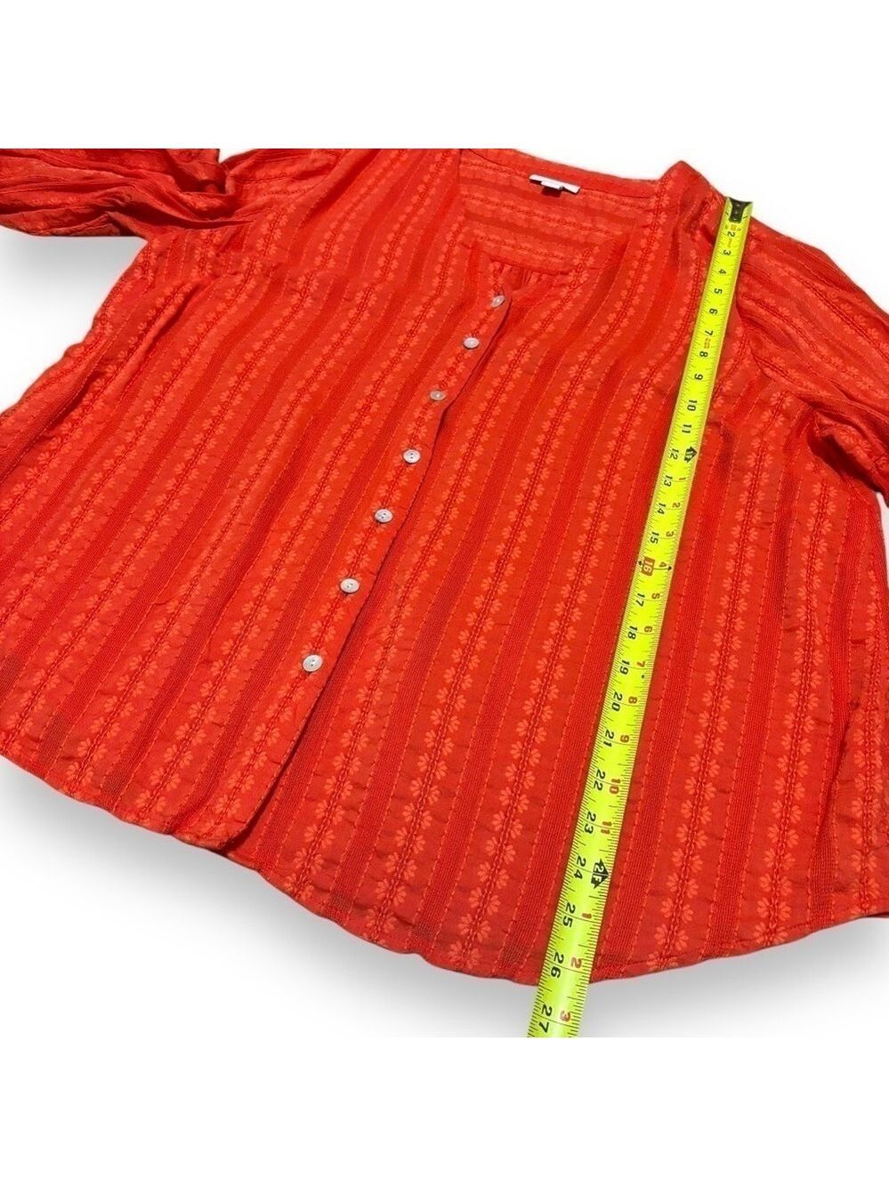J. Jill Red Orange Cotton Boho 3/4 Sleeve Button Up Size - Large - Picture 5 of 8